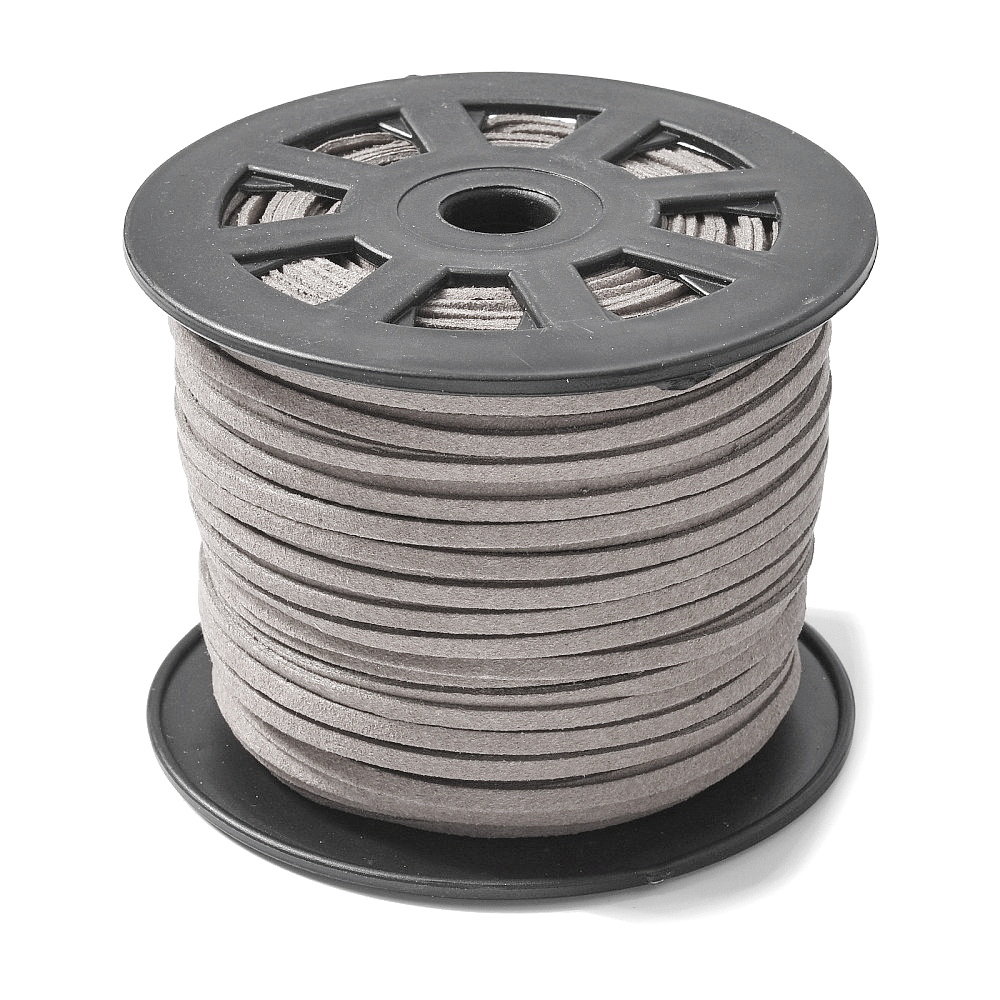 Snur faux suede, gri, grosime 3x1.5mm-rola 91m 1 buc