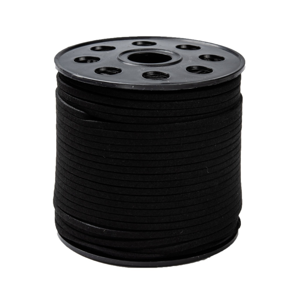 Snur faux suede, negru, grosime 3x1.5mm-bobina 91m 1 buc