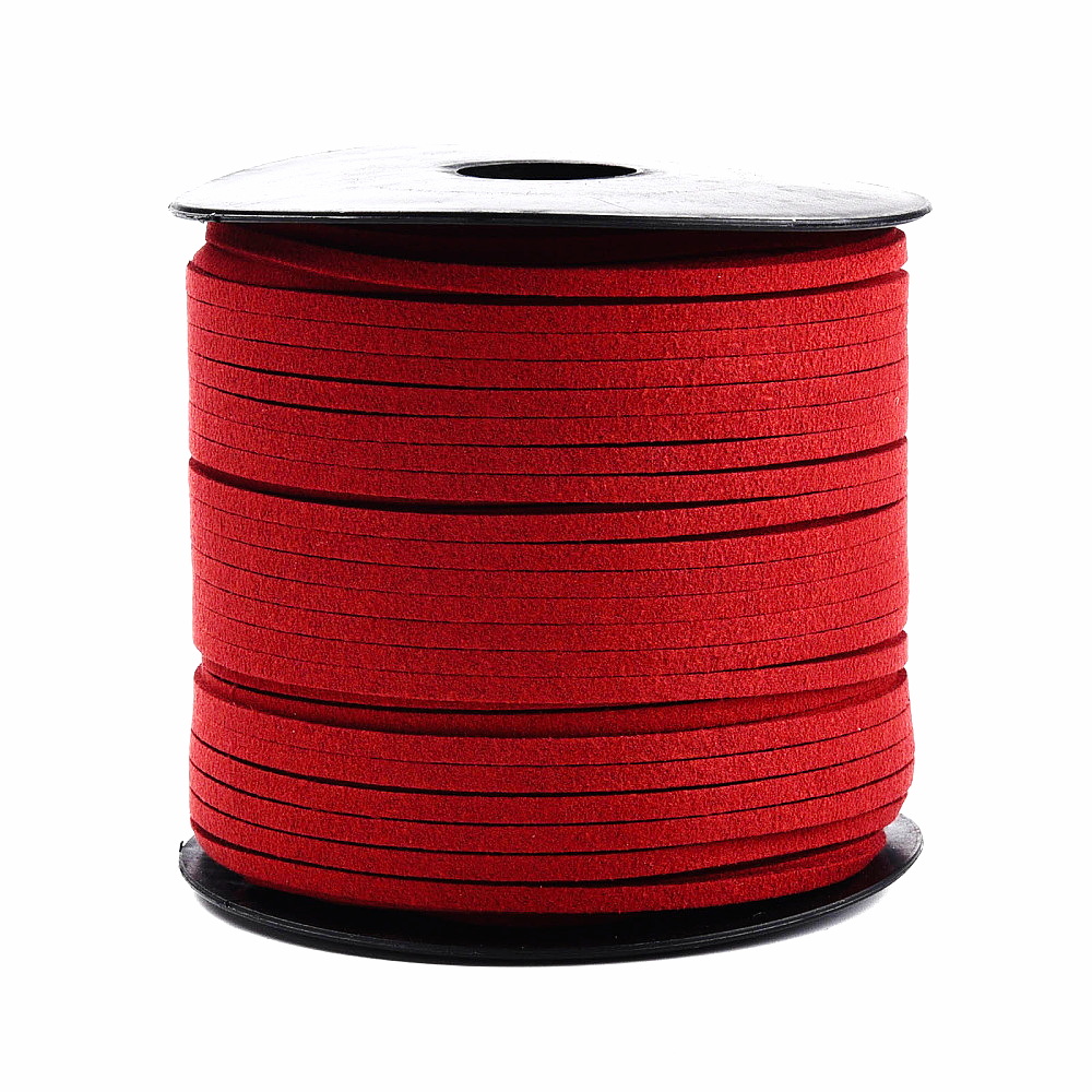 Snur faux suede, rosu, grosime 3x1.5mm-bobina 91m 1 buc