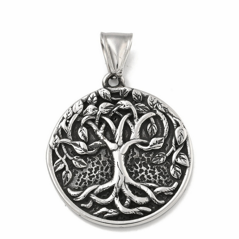 Pandantiv otel inoxidabil 316, antichizat, cu copacul vietii, 34x30x2.5mm 1 buc