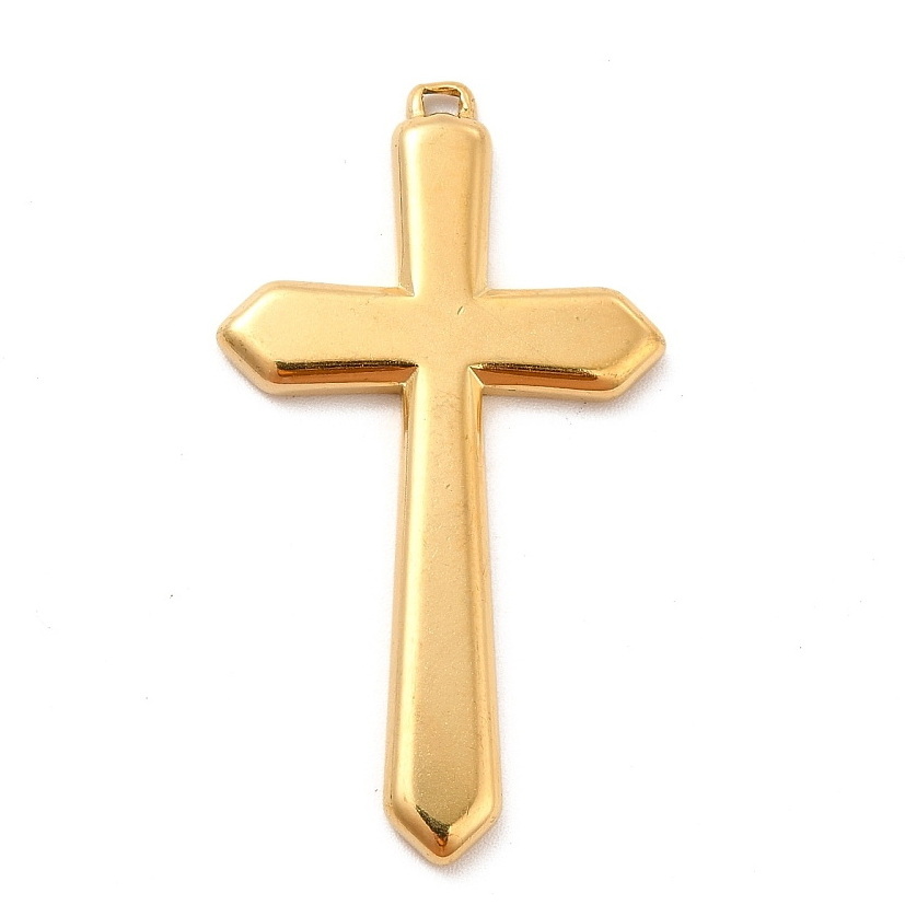 Pandantiv otel inoxidabil 304 placat cu aur 18K, cruce 44x24x2.5mm 1 buc