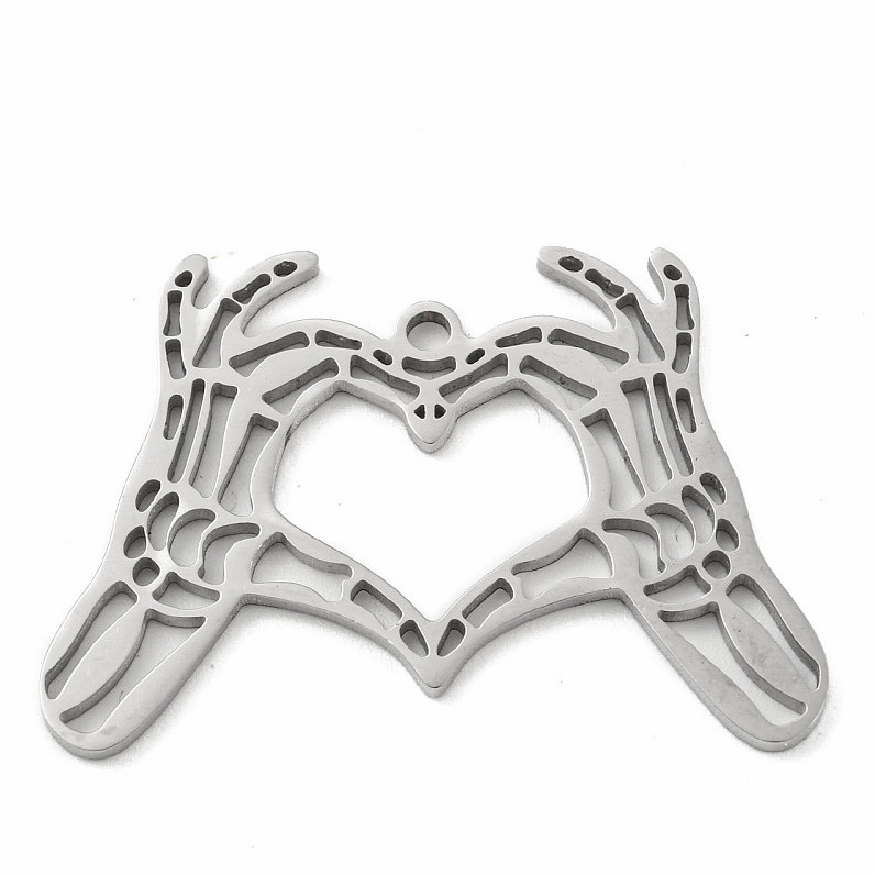 Pandantiv otel inoxidabil 304, 2 maini cu inima, 35x24x1.5mm 1 buc