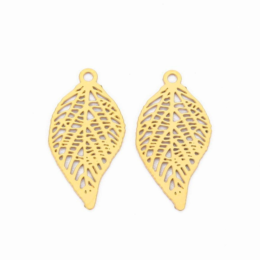Pandantiv otel inoxidabil placat cu aur 18K, frunza 19x10x0.4mm 1 buc