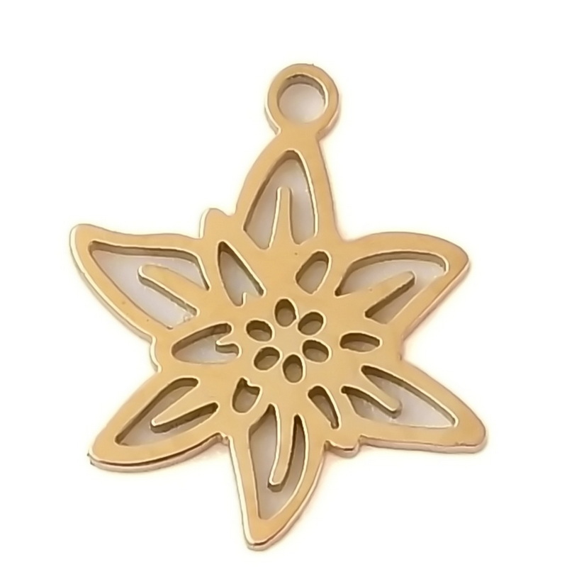 Pandantiv otel inoxidabil 304 placat cu aur 18K, floare 14x12x1mm 1 buc