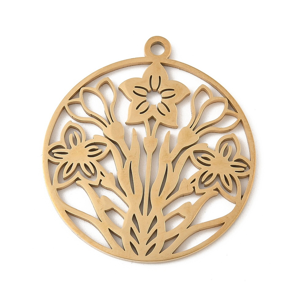 Pandantiv otel inoxidabil 304 placat IP cu aur 18K, floare 33x30x1.5mm 1 buc