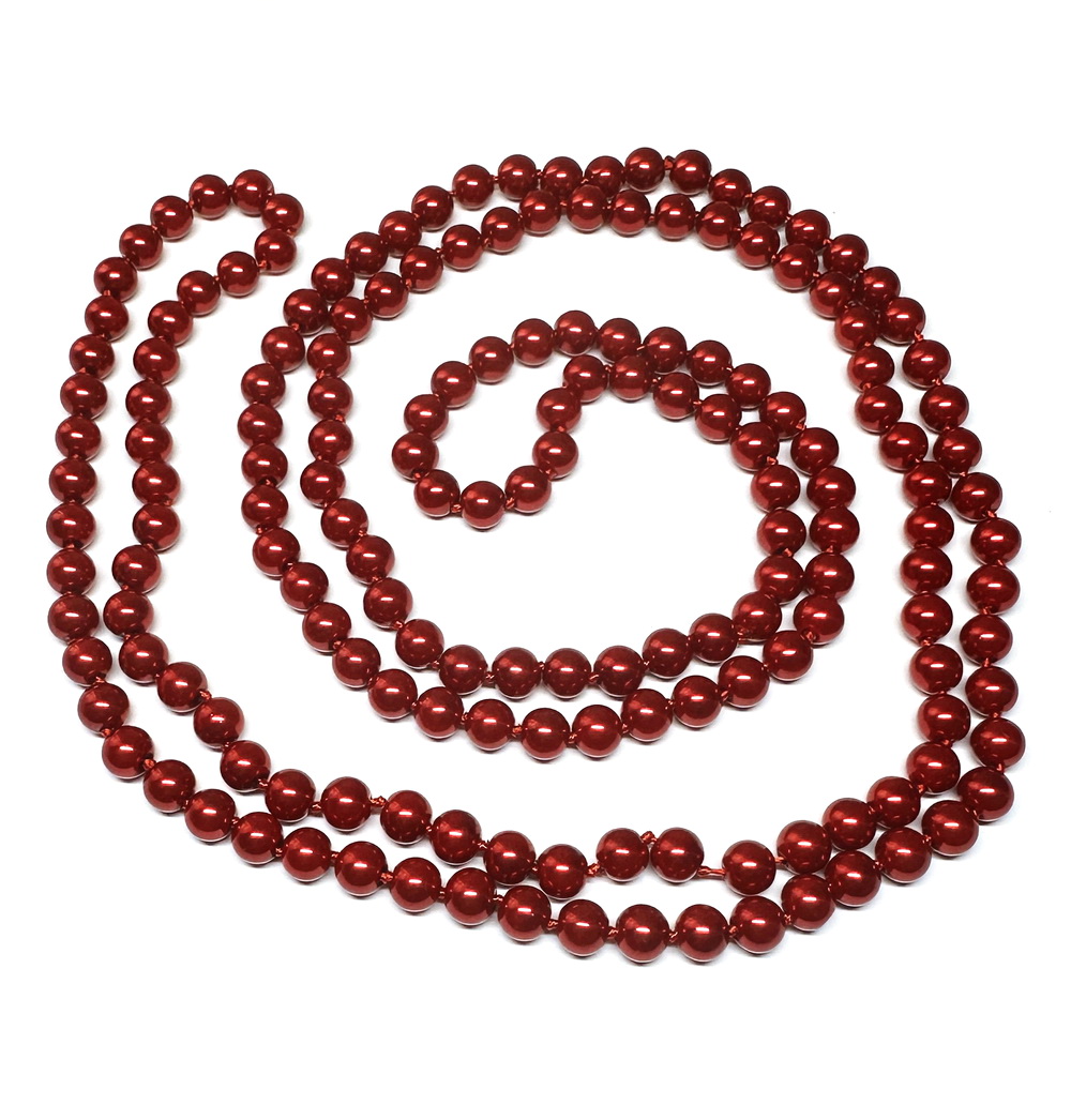 Perle sticla rosii de 8mm insituite pe ata cerata cu nod, 1.5m-sirag 166-170 buc 1 buc