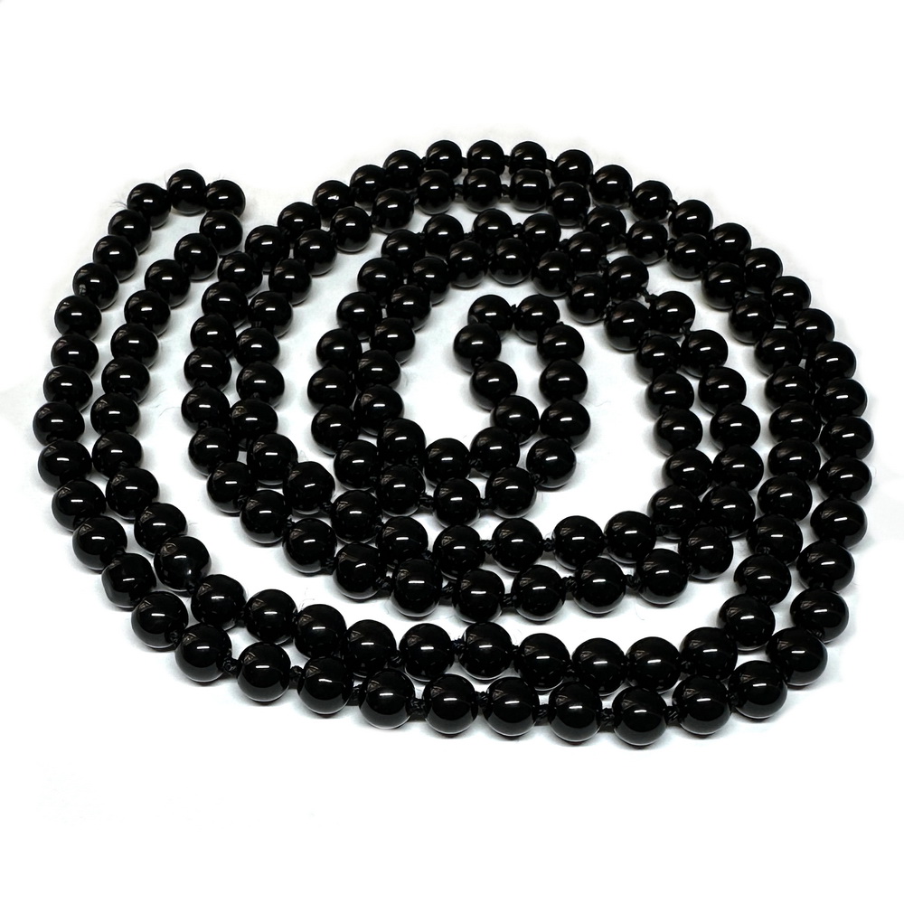 Perle sticla negre de 8mm insituite pe ata cerata cu nod, 1.5m-sirag 166-170 buc 1 buc