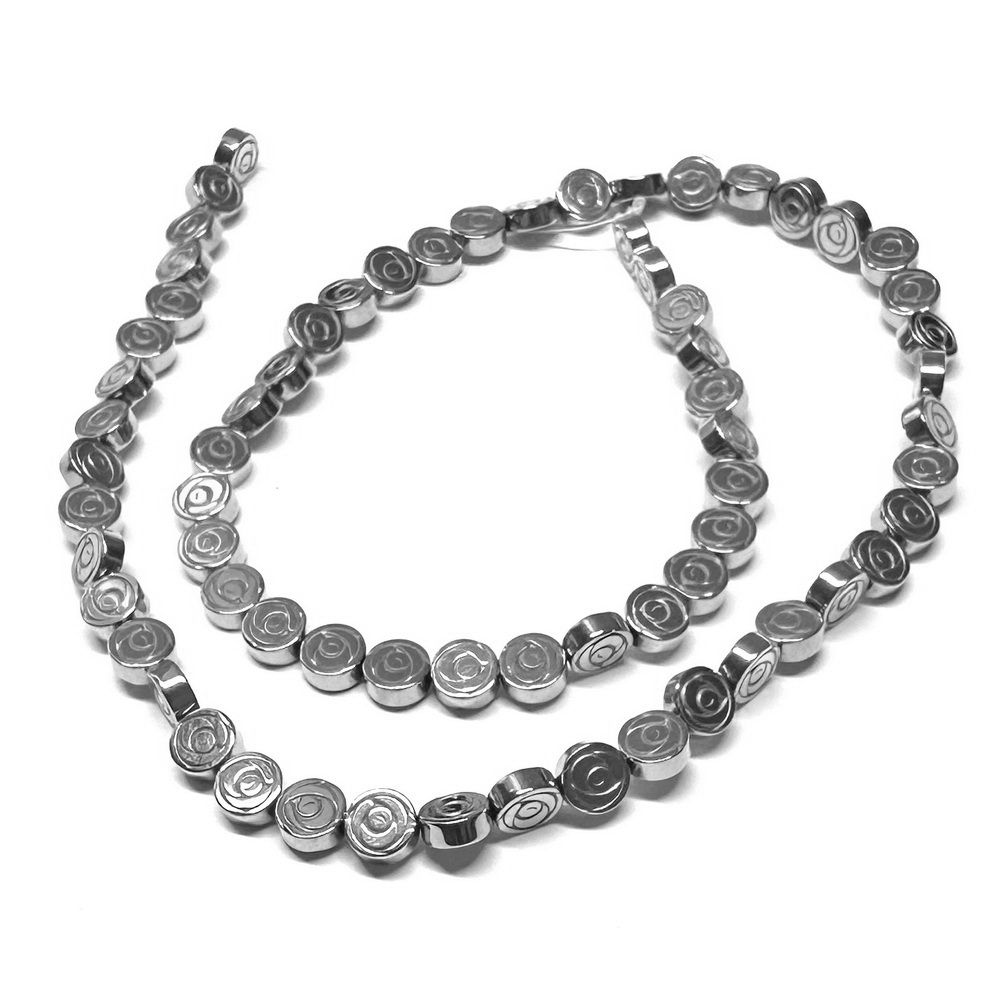 Hematit electroplacat argintiu, cu imprimeu floare, 6x2.4mm-sir 68 buc 1 buc