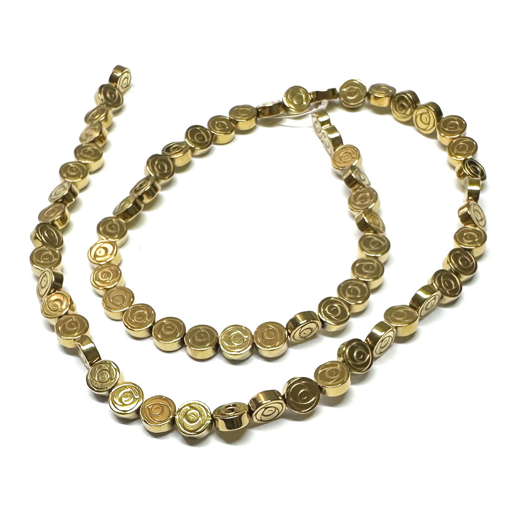 Hematit electroplacat auriu, cu imprimeu floare, 6x2.4mm-sir 68 buc 1 buc