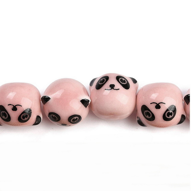 Margele portelan roz, cap de urs panda, 12x12x11mm 1 buc