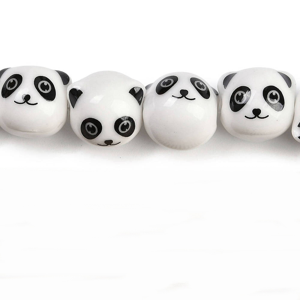 Margele portelan alb, cap de urs panda, 12x12x11mm