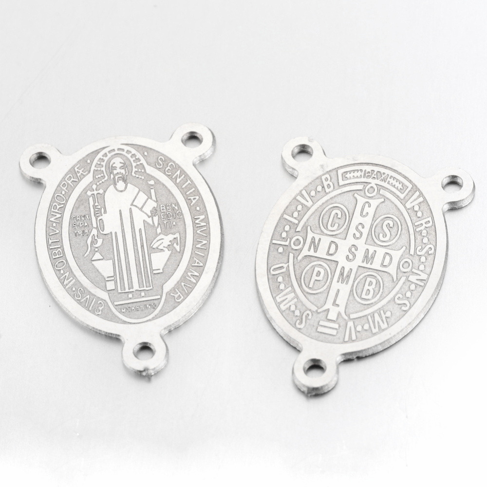 Conector/link otel inoxidabil 304, cu 3 orificii, sfantul Benedict, 21x15x0.5mm 1 buc