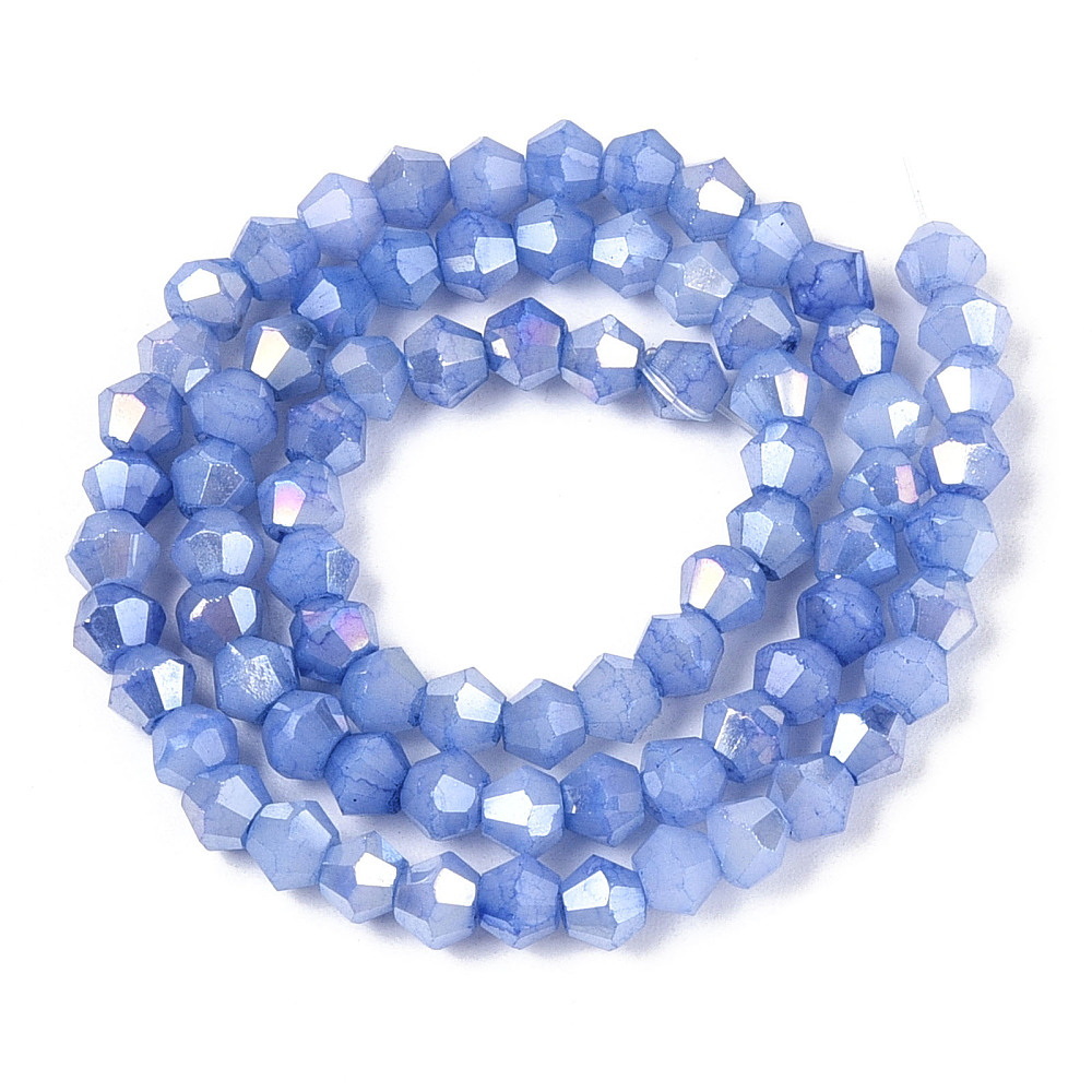 Cristale biconice 5x4mm, electroplacate albastru AB, imitatie pietre semipretioase-sir 80 buc 1 buc