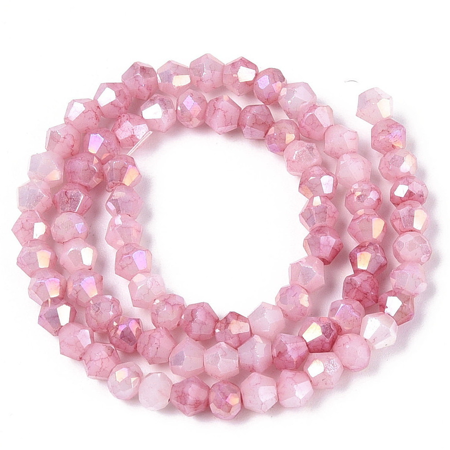 Cristale biconice 4x4mm, electroplacate roz AB, imitatie pietre semipretioase-sir 80 buc 1 buc