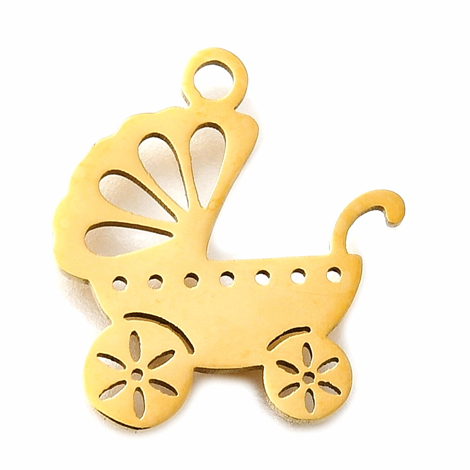 Pandantiv otel inoxidabil 201 auriu, carucior 15x14x1mm 1 buc