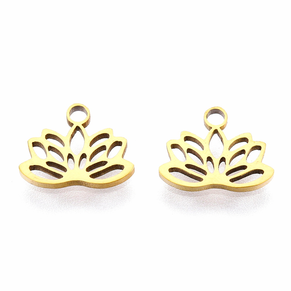 Pandantiv otel inoxidabil 304, placat cu aur 18K, floare de lotus 8x10x1mm 1 buc