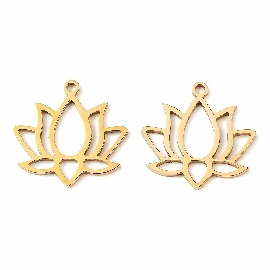 Pandantiv otel inoxidabil 304, placat cu aur 18K, floare de lotus 17x17x1mm 1 buc