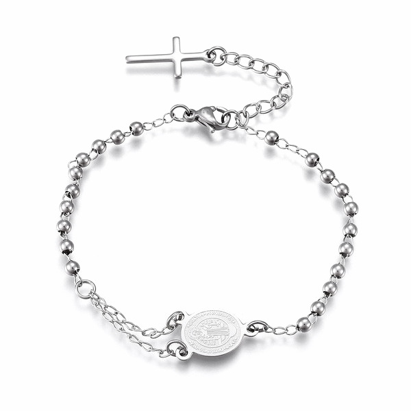 Bratara otel inoxidabil 201, tema religioasa, 17cm+lant de prelungire 1 buc