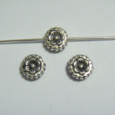 Distantiere argintiu antichizat floricele 8x3 mm