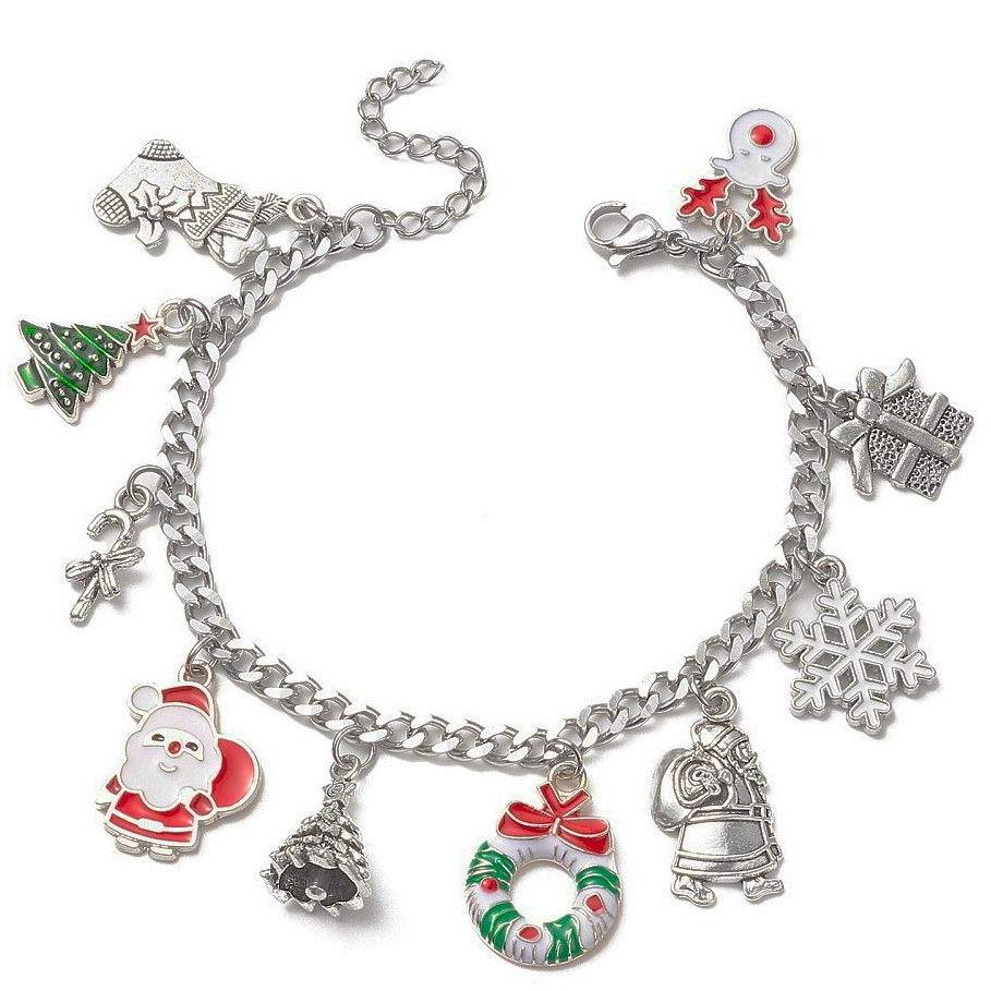 Bratara cu accesorii metalice argintii si emailate, 18.5cm 1 buc