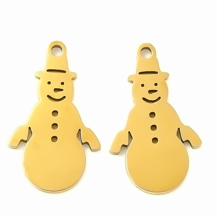 Pandantiv otel inoxidabil 201 auriu, IP(placat cu ioni), om de zapada 18x11x1mm 1 buc