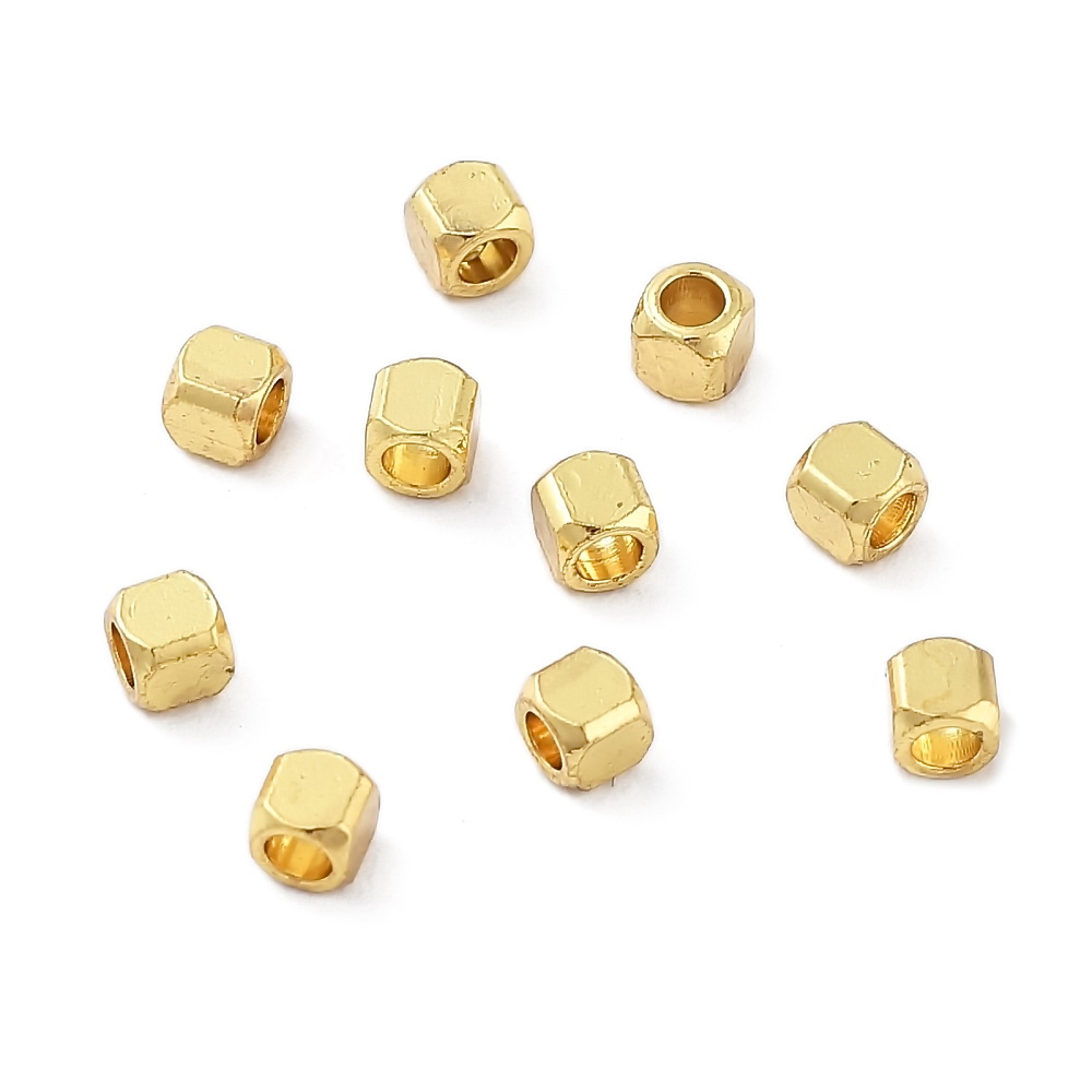 Margele/distantiere otel inoxidabil 201 placat cu aur 18K, cubice, 2x2x2mm 1 buc