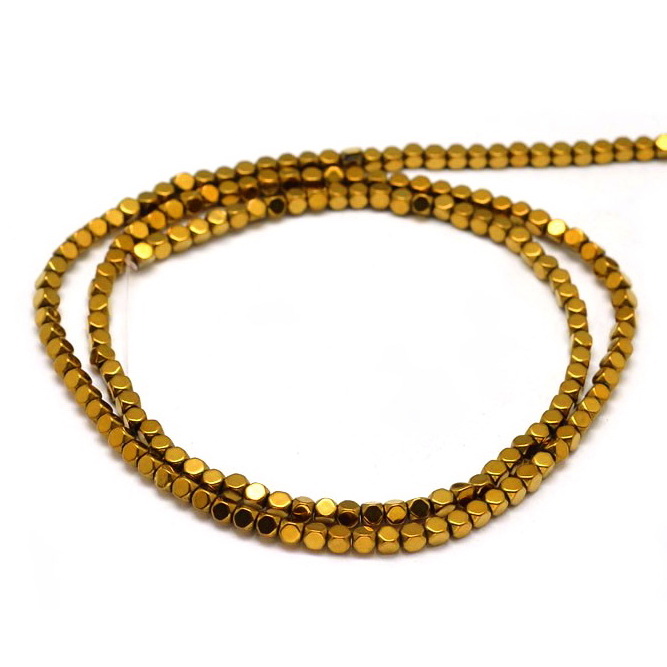 Hematit cubic cu muchii rotunjite, electroplacat auriu, 2x2x2mm-sir 200 buc 1 buc