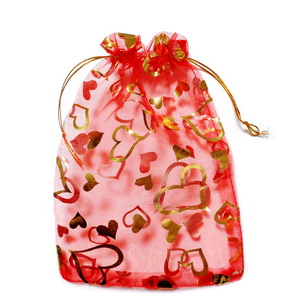 Saculeti organza rosii cu imprimeu auriu, interior 15x12 cm