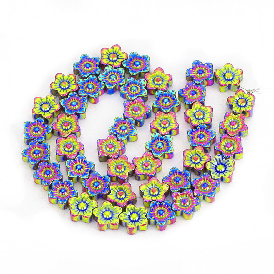 Margele hematit electroplacat multicolor, floare 10x10x4mm - sir 44buc 1 buc