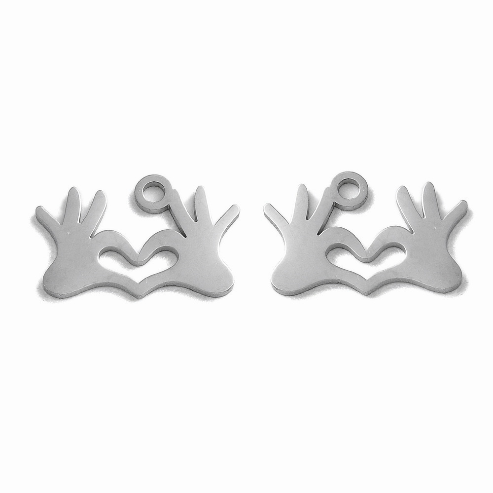 Pandantiv otel inoxidabil 304 maini cu inima, 16x10x1mm 1 buc