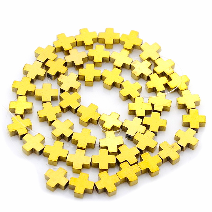 Hematit electroplacat auriu, cruce 8x8x3mm-sir 48buc 1 buc