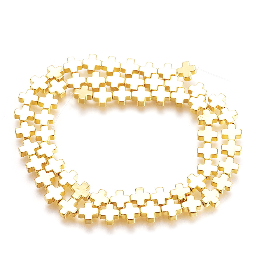 Hematit electroplacat auriu, cruce 6x6.5x2mm-sir 62 buc 1 buc