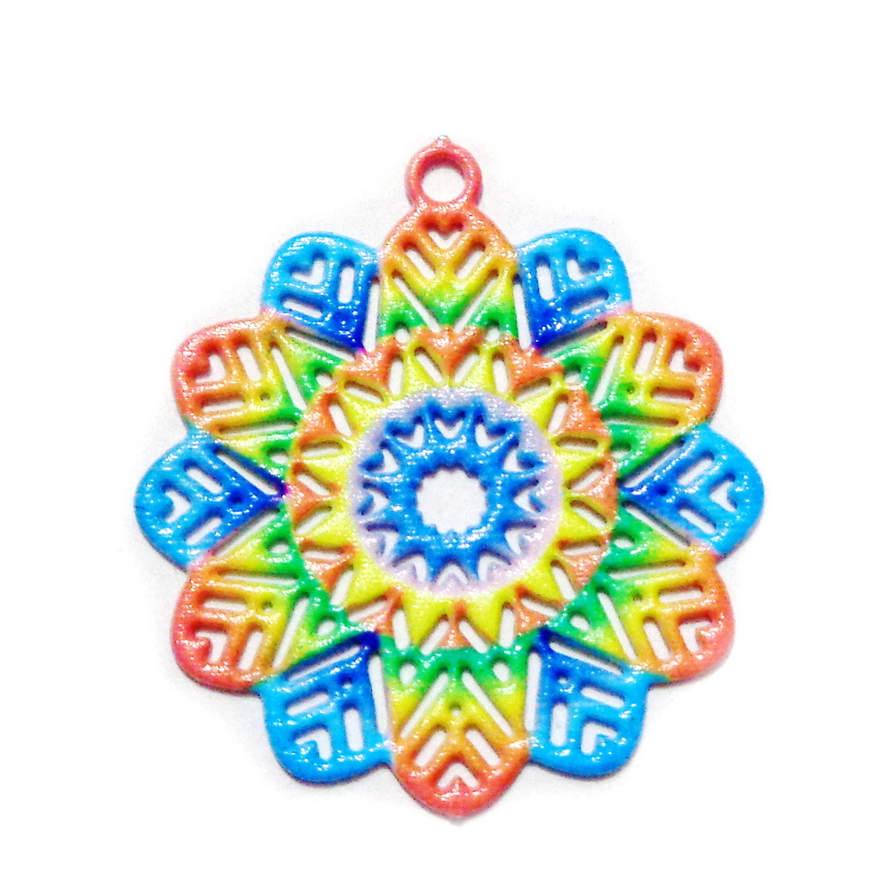 Pandantiv otel inoxidabil 430, electroplacat multicolor, 22x20x0.5mm 1 buc