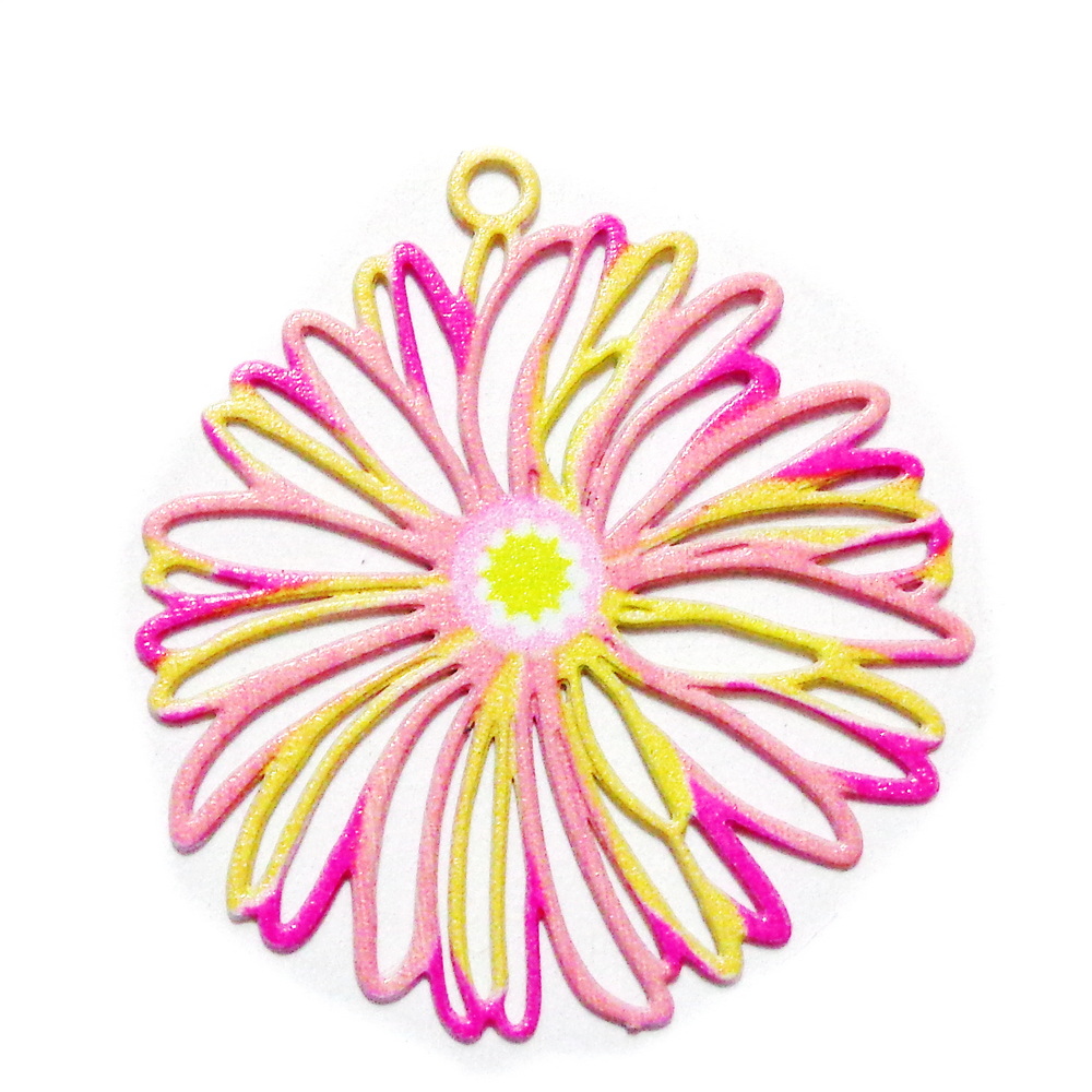 Pandantiv otel inoxidabil 430, electroplacat multicolor, 26x24x0.5mm 1 buc