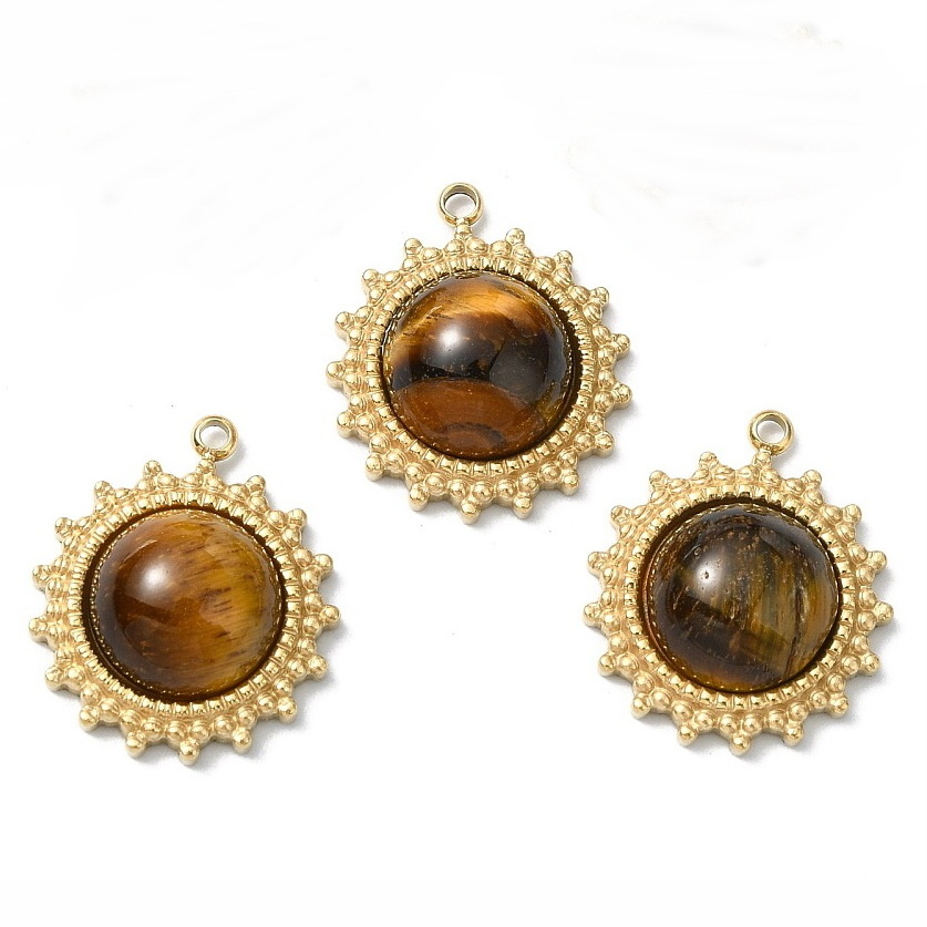 Pandantiv ochi de tigru pe baza otel inoxidabil 304, 19x16x6mm 1 buc