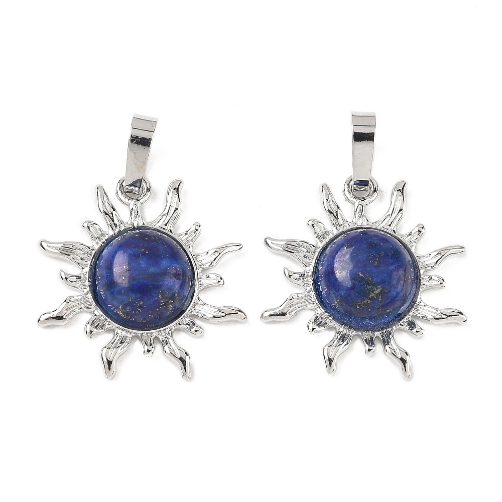 Pandantiv Lapis Lazuli pe baza metalica, soare 23x22x5.5mm 1 buc
