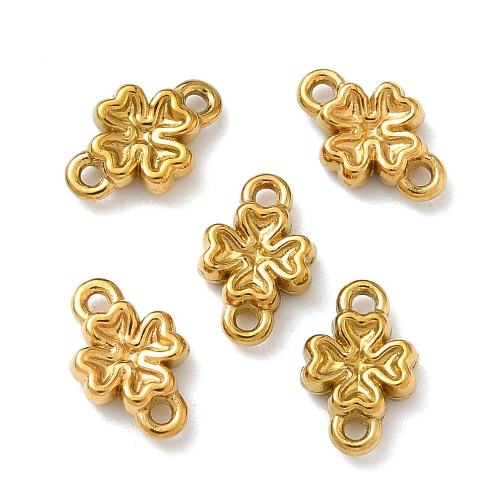 Conector/link otel inoxidabil 304 IP(placat cu ioni) cu aur 18K,  trifoi cu 4 foi 8x5x2mm 1 buc