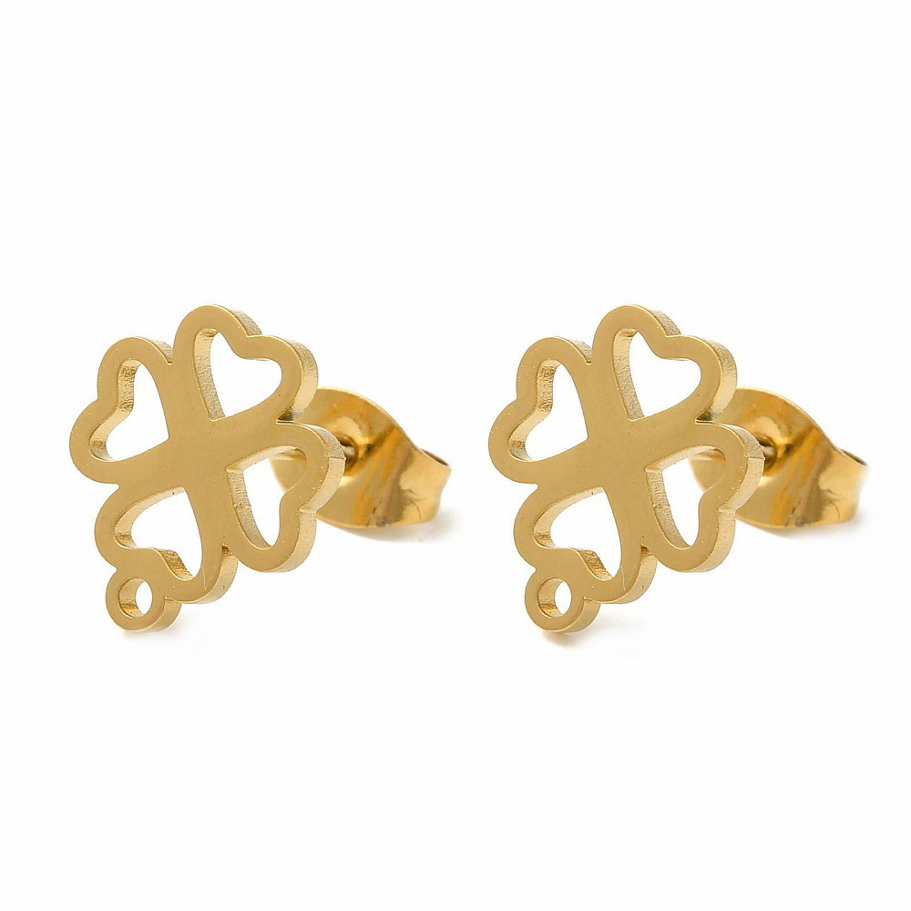 Tortite cercei otel inoxidabil 304 (IP), trifoi cu 4 foi, 11x9.5mm 2 buc