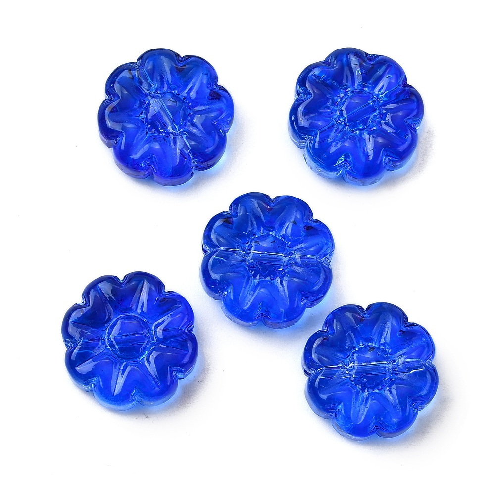 Margele sticla albastra, floare 14x5mm 1 buc