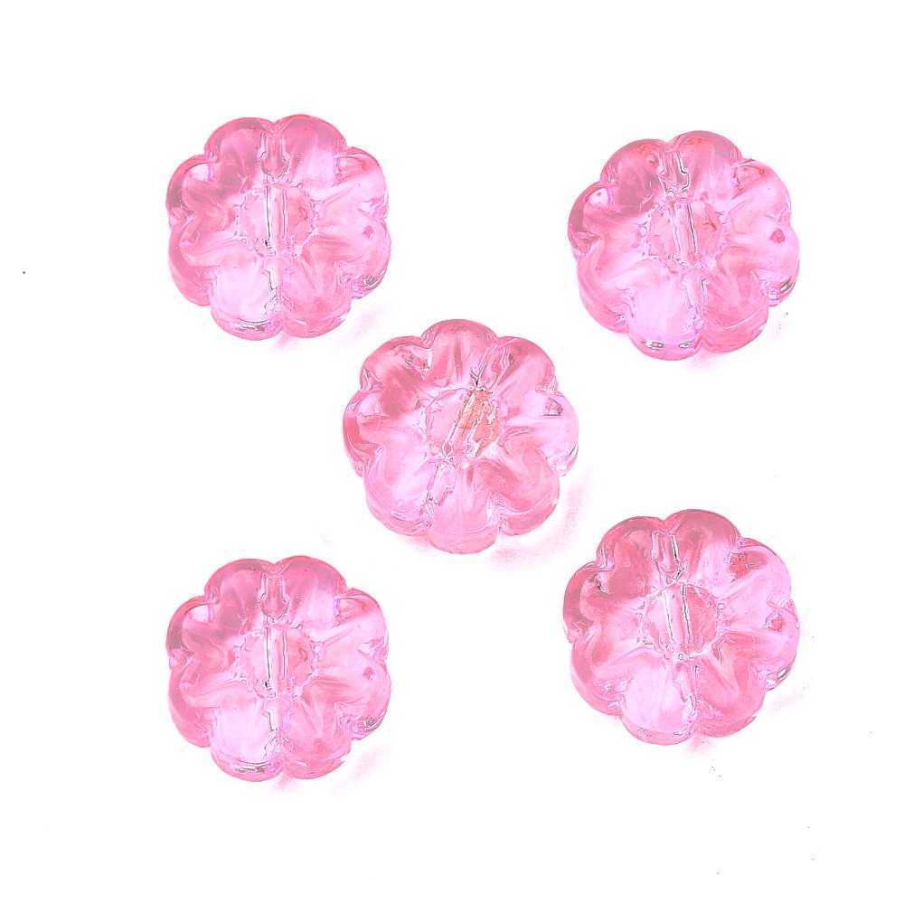 Margele sticla roz, floare 14x5mm 1 buc