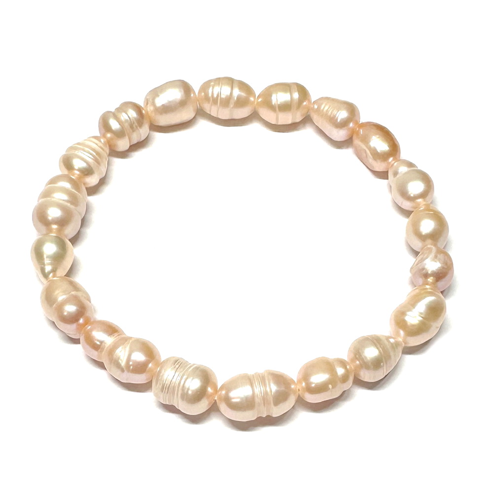 Bratara perle de cultura roz de , 6~8x5~6mm, pe elastic 1 buc