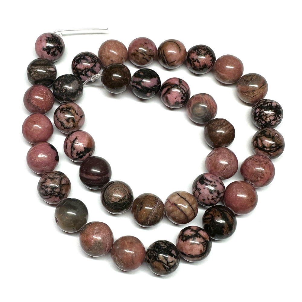 Rodonit sferic, roz cu negru, 10mm-sir 37 buc 1 buc