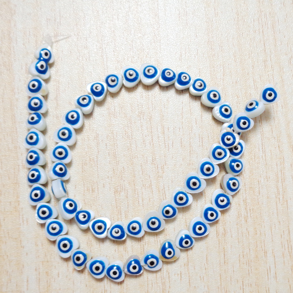Sidef alb cu ochi Horus(ochiul norocos), inima 7x7x2.5mm-sir 58 buc 1 buc