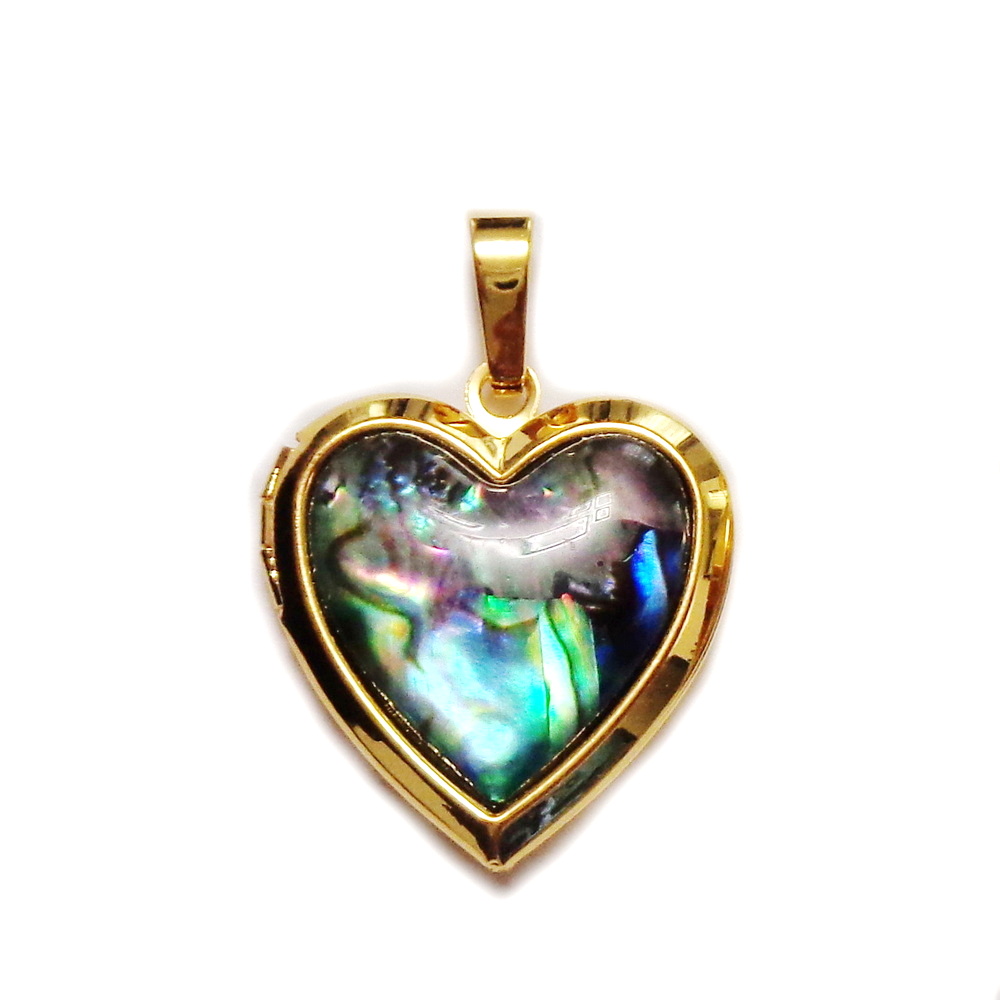 Pandantiv scoica Paua pe baza aurie, inima 33x23x6mm 1 buc