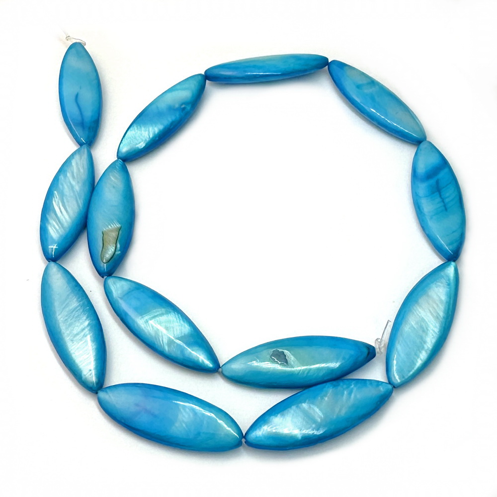 Perle sidef, albastru deschis, 28x10x3.5mm-sir 13buc  1 buc