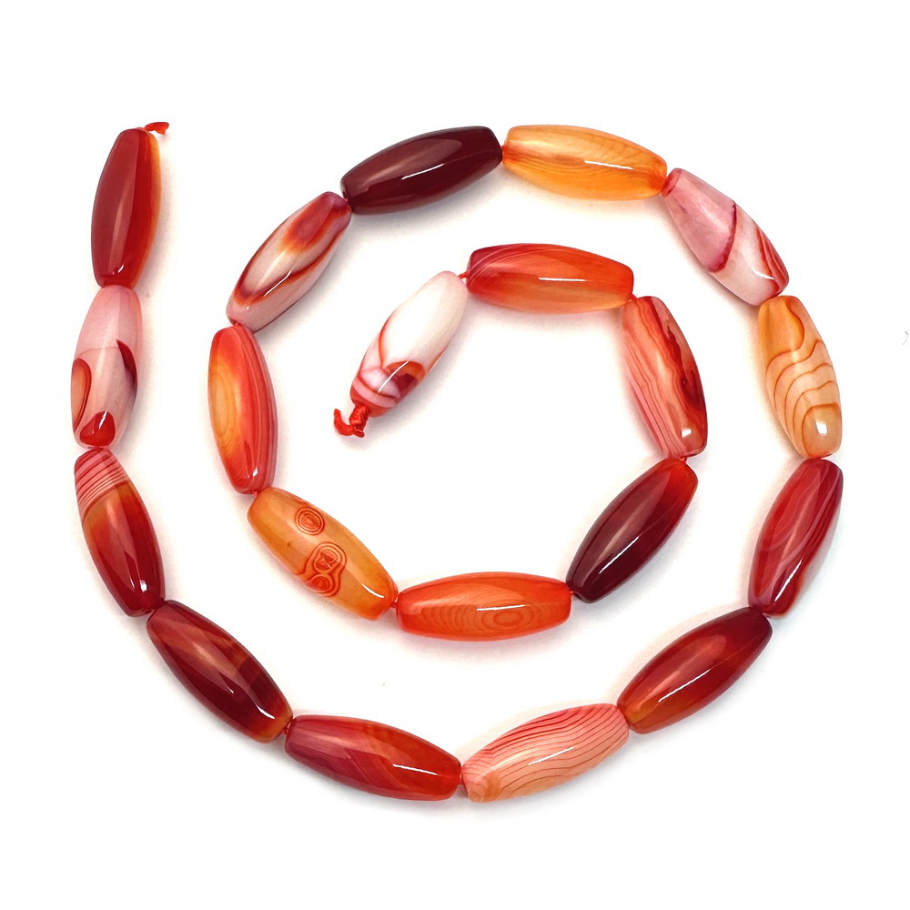 Agat striped oval, rosu-portocaliu, 20x8mm-sir 20 buc 1 buc