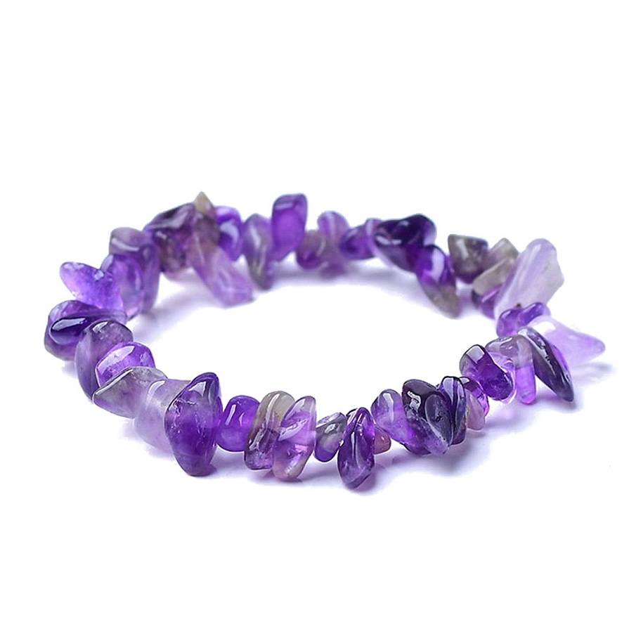 Bratara chips ametist pe elastic, interior 5.5-6cm 1 buc