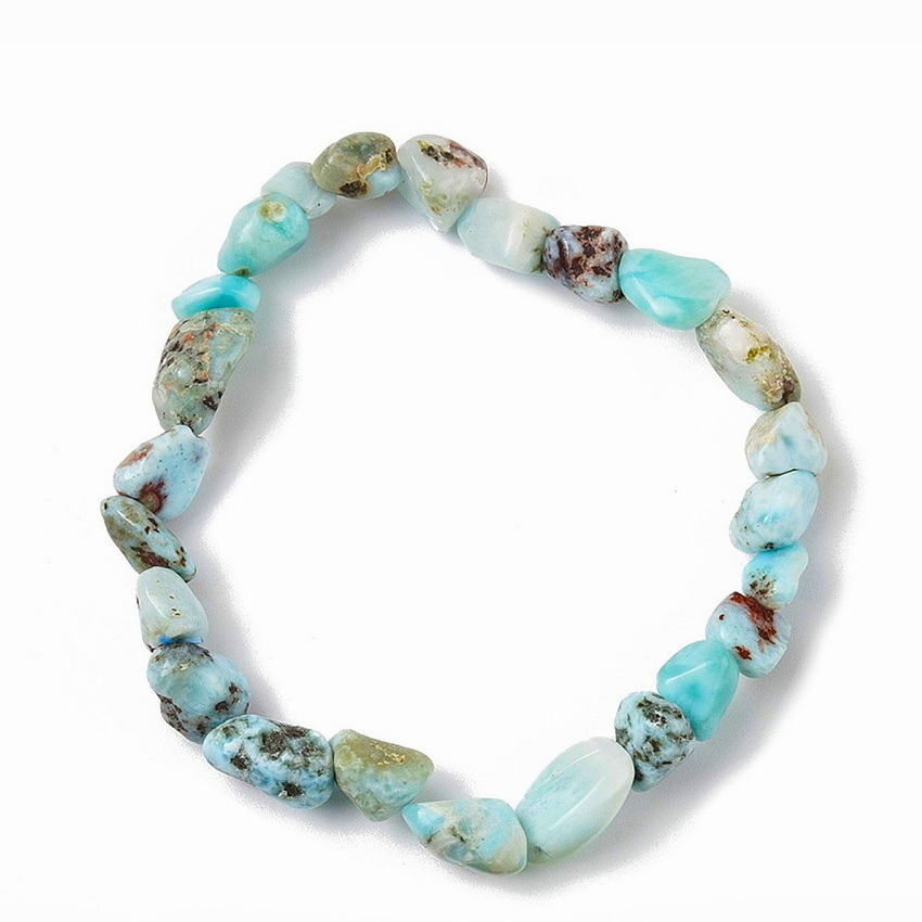 Bratara nuggets larimar 6~10mm, pe elastic-interior 5.5cm 1 buc
