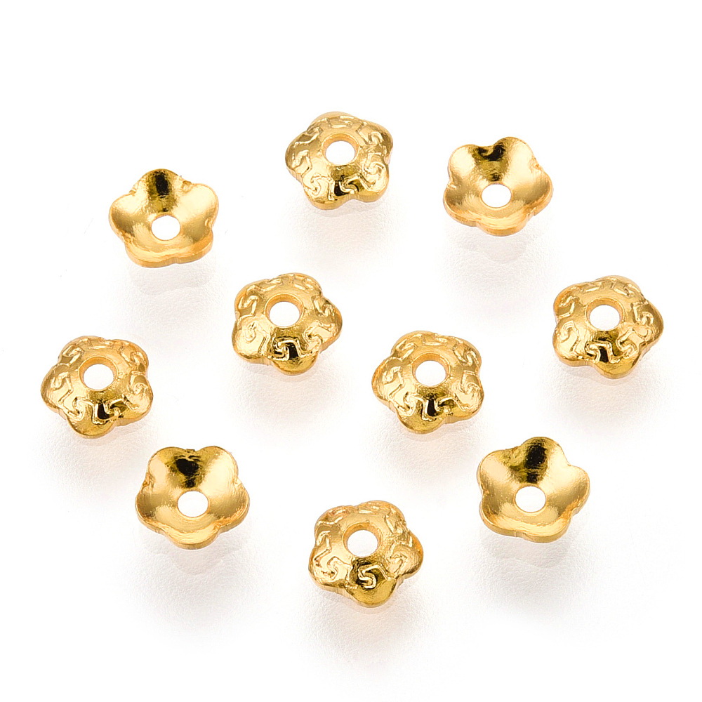 Capacel otel inboxidabil 304, auriu, floare cu 5 petale, 4x1.5mm 1 buc