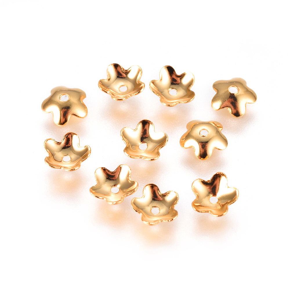 Capacel otel inoxidabil 304, electroplacat auriu IP, cu 5 petale, floare 6x2mm      1 buc